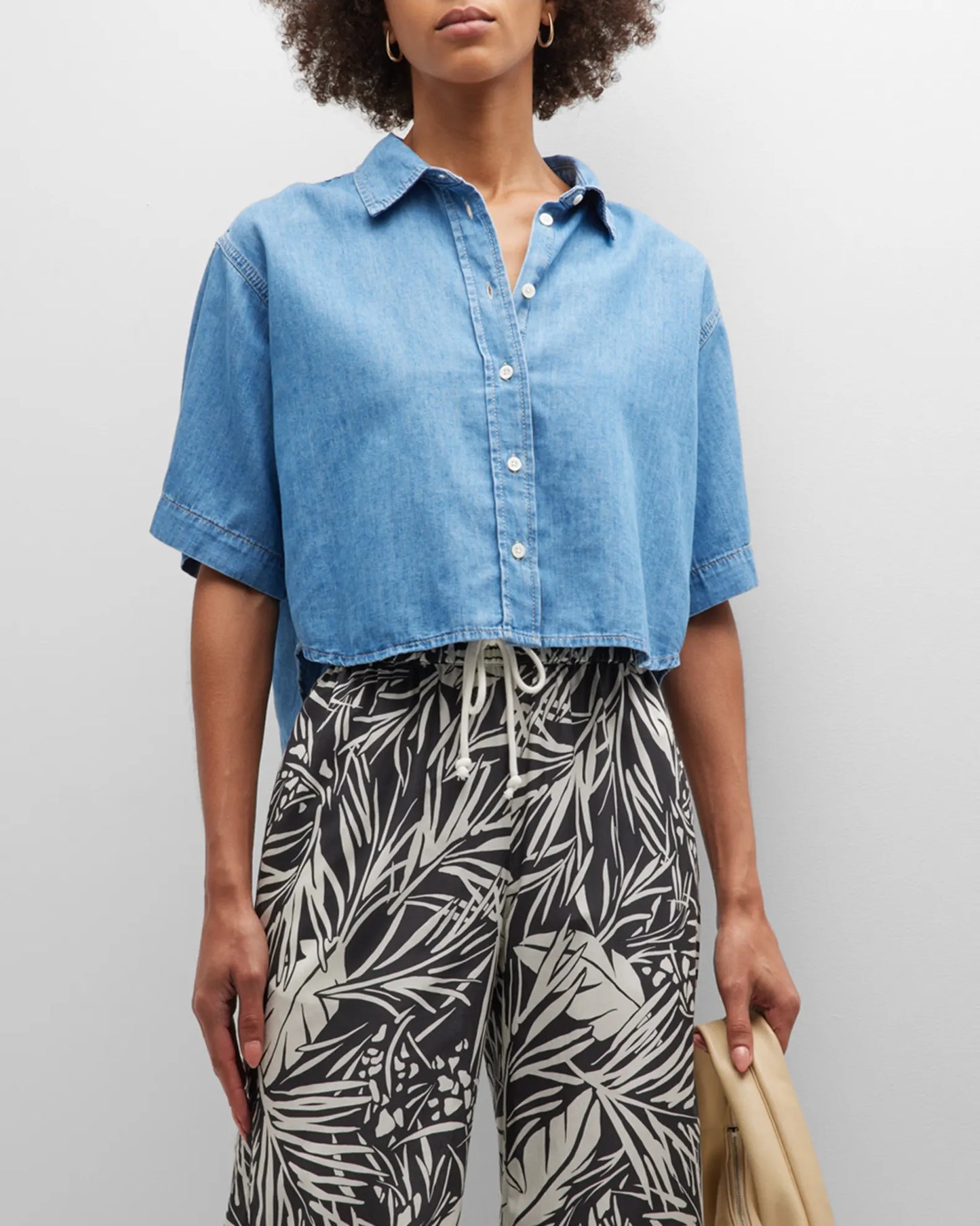 Frame Cropped Short sleeve Denim Shirt size S