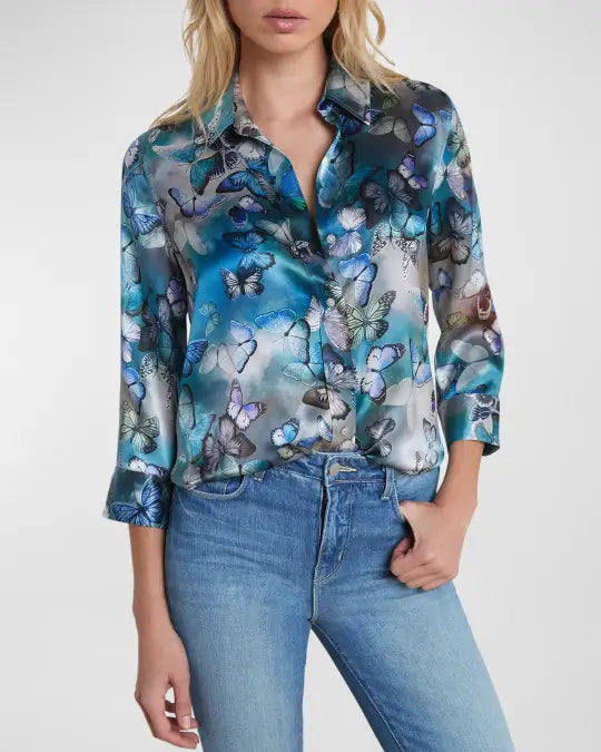 L'Agence Multi Cloud Butterfly Dani Silk Blouse size XS