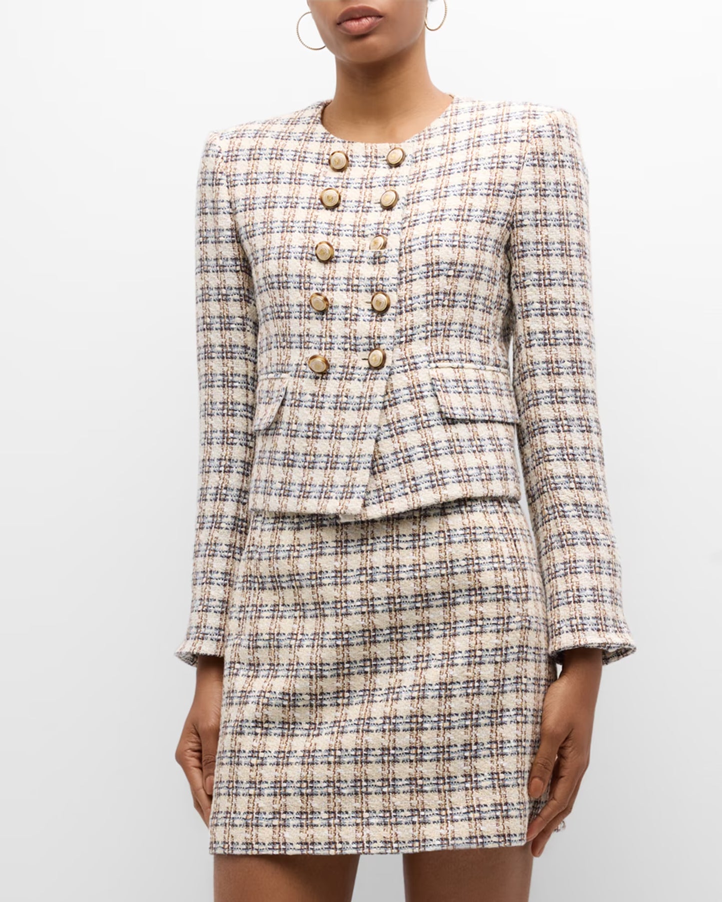 Veronica Beard Roman Checked Cotton-Blend Tweed Mini Skirt size 2