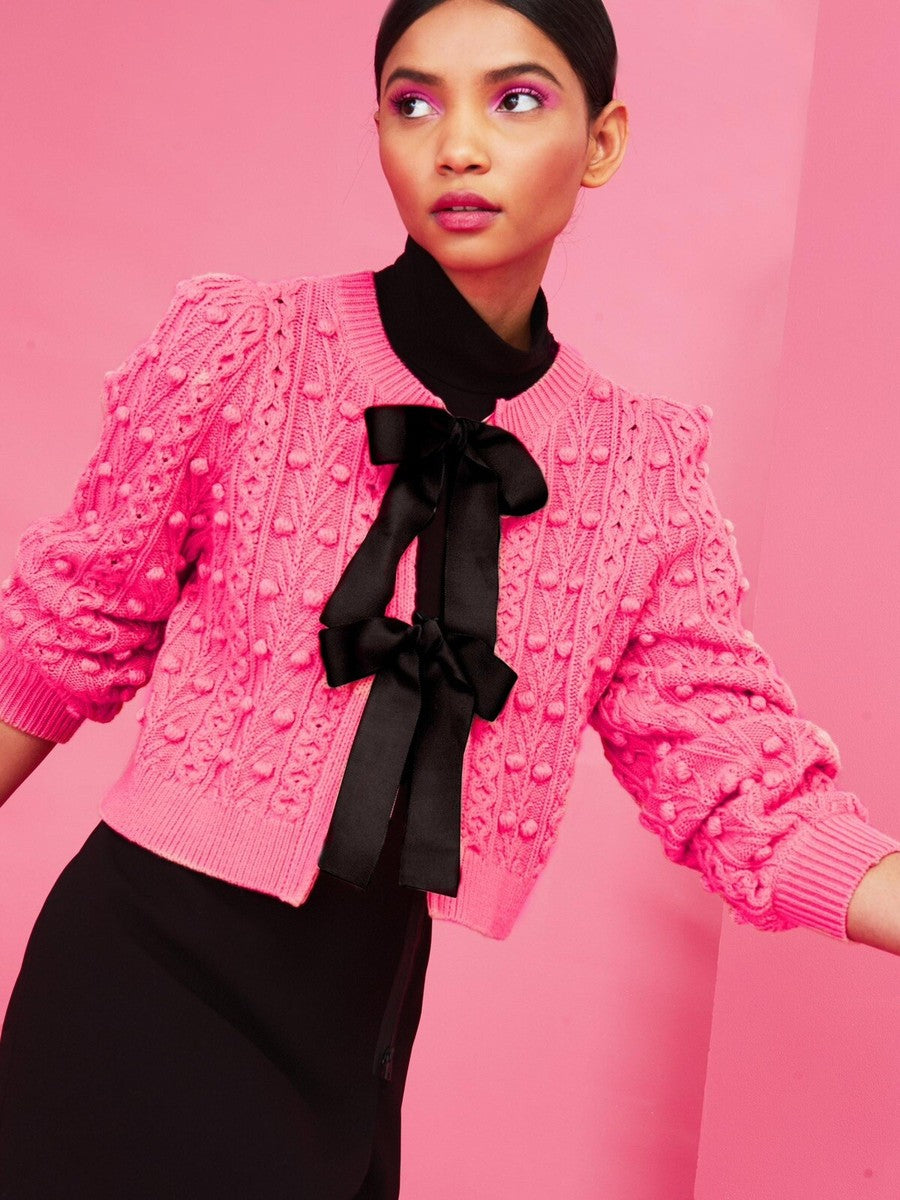 Alice + Olivia Pink Kitty Puff Sleeve Cardigan size XL