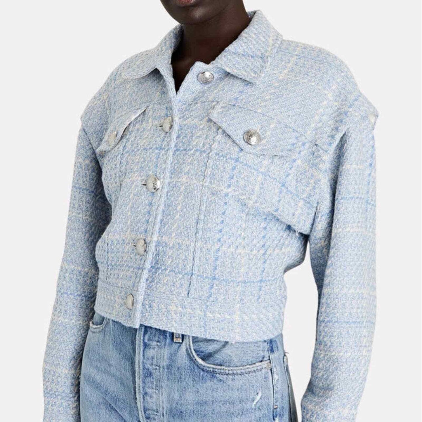 Intermix Alyssa Tweed Cotton Blue Cropped Jacket size S