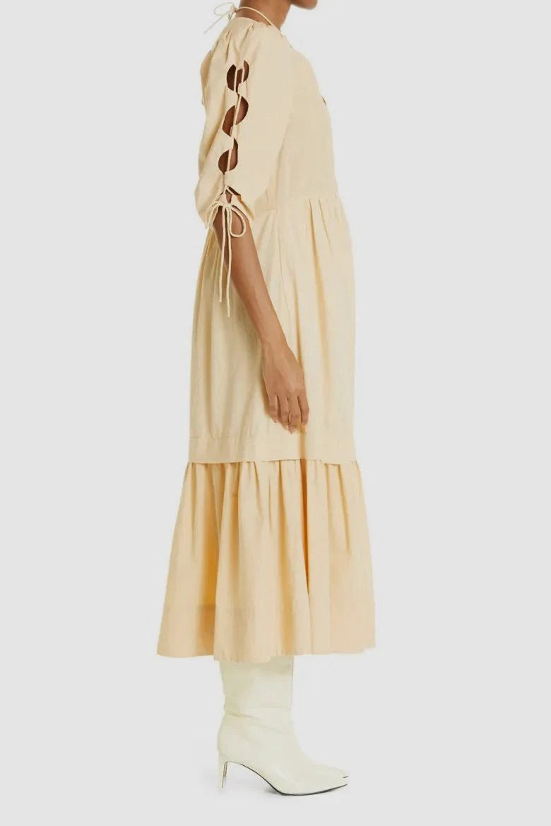 Sea New York Sia Lace-up Sleeve Midi Dress in Beige size M
