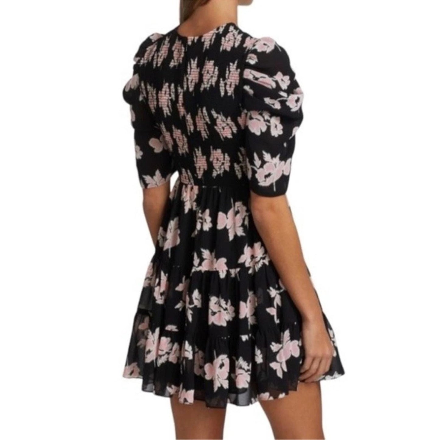 Cinq a Sept Hollis Floral Smocked Bodice Tiered Mini Dress size 4