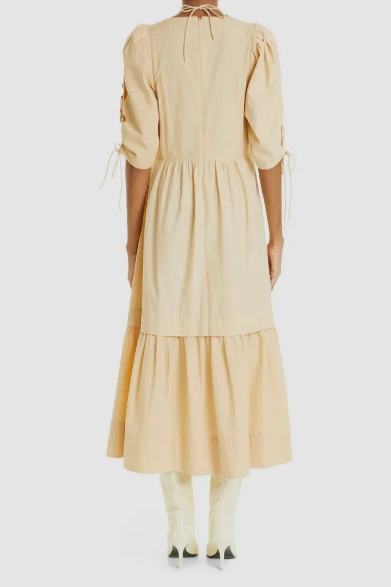 Sea New York Sia Lace-up Sleeve Midi Dress in Beige size M