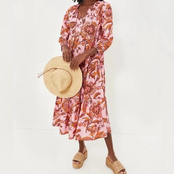 Tuckernuck Sunset Chintz Salty Paloma Pink Paisley Kaftan Maxi Dress size XXXL