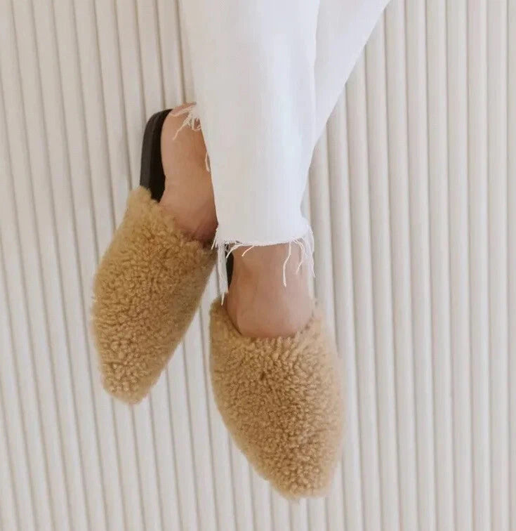 Jenni Kayne Shearling Mules Shoes Natural Tan Size 39 US 9