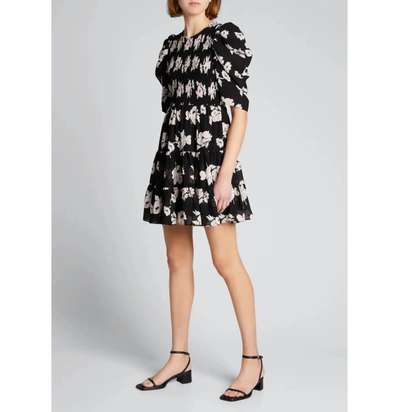Cinq a Sept Hollis Floral Smocked Bodice Tiered Mini Dress size 4
