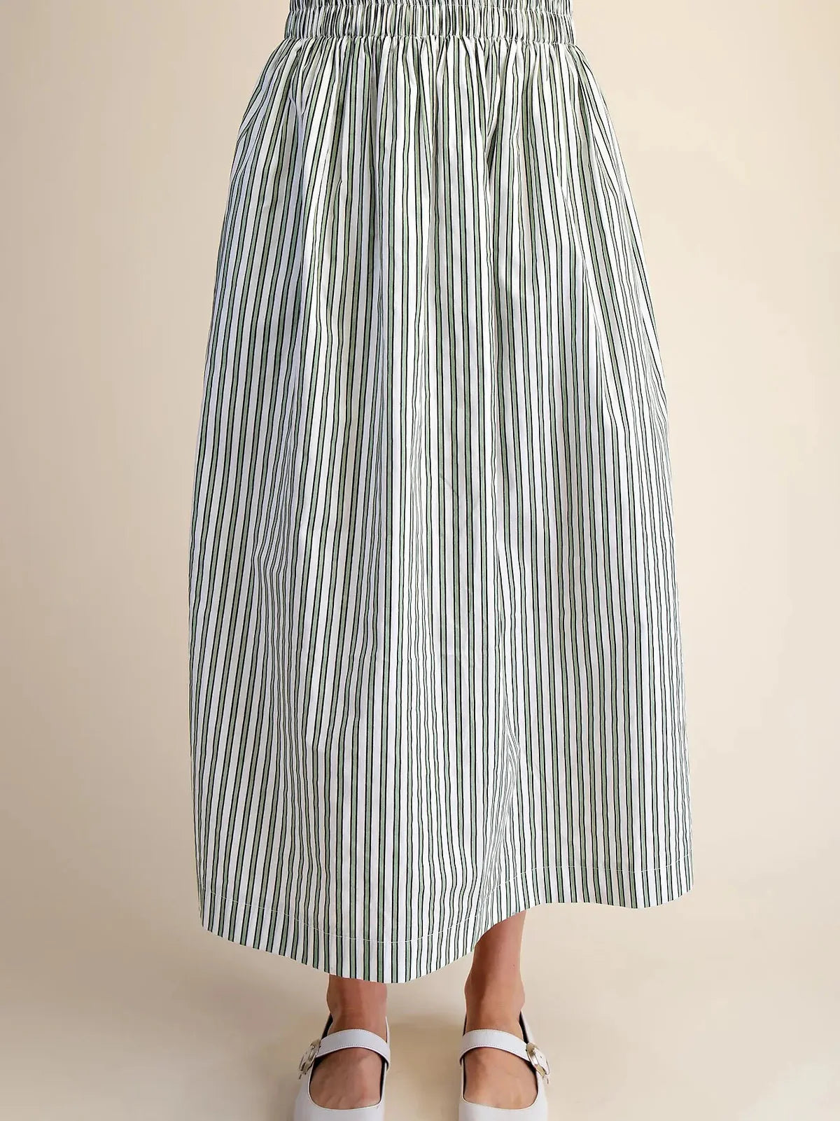 Glam Green Stripe Baloon Top with Matching Midi Skirt size M