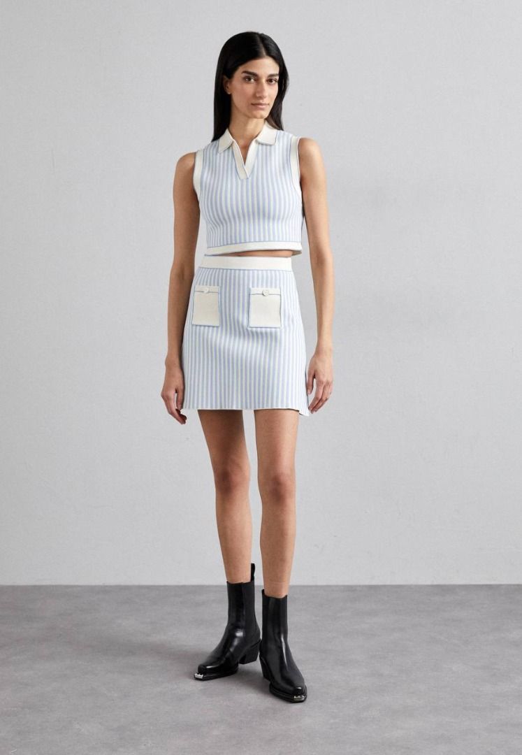 Sandro Aussy Stripe Crop Sleeveless Polo Top with Aussna Skirt size 3 / 38 US L