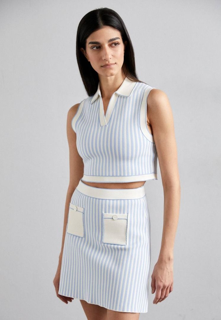 Sandro Aussy Stripe Crop Sleeveless Polo Top with Aussna Skirt size 3 / 38 US L