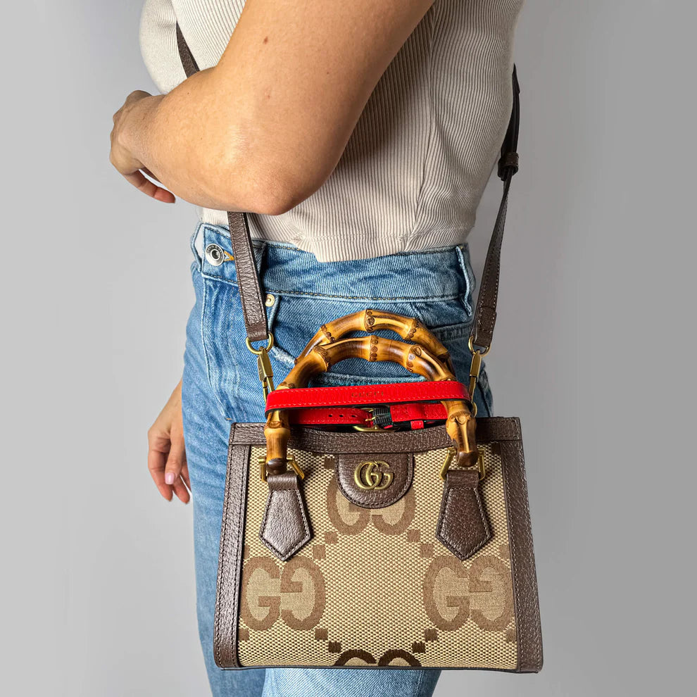 Gucci Mini Jumbo GG Canvas 2-Ways Tote Handbag Brown