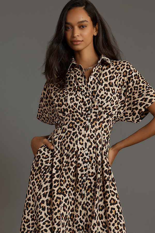 Anthropologie The Tobie Button-Front Pleated Shirt Dress by Exquise size S