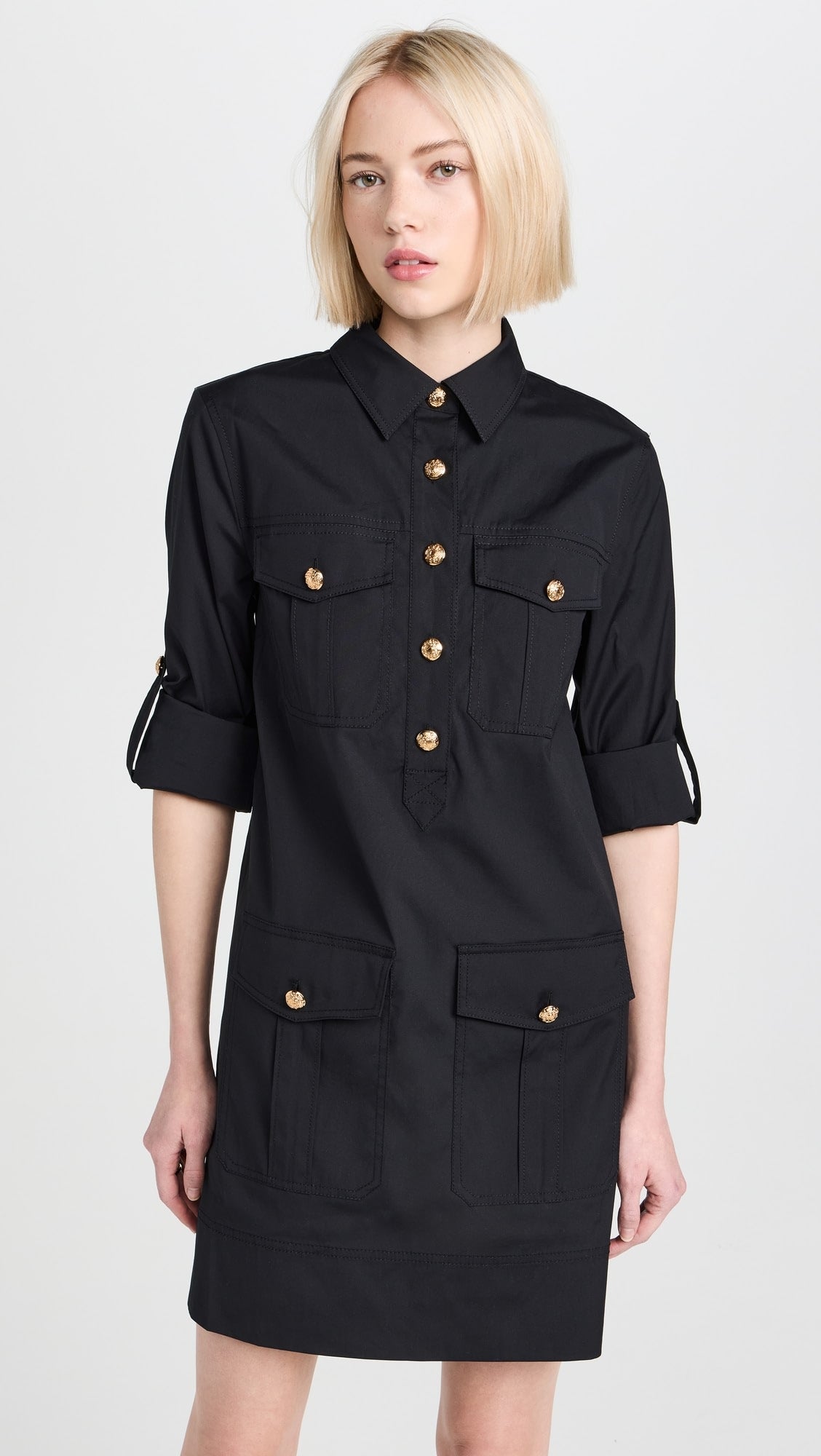 Veronica Beard Saude Mini Dress in Black with Gold Buttons size 14