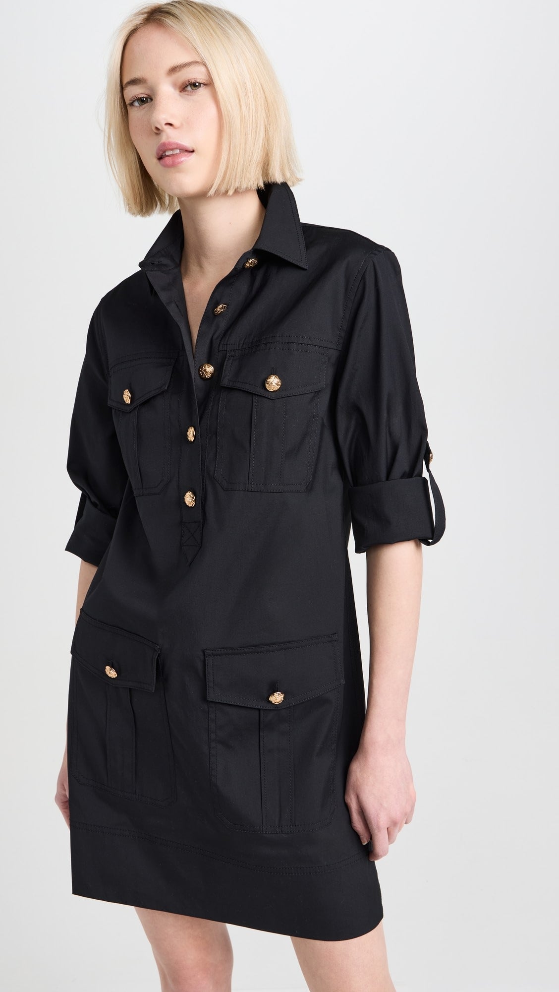 Veronica Beard Saude Mini Dress in Black with Gold Buttons size 14
