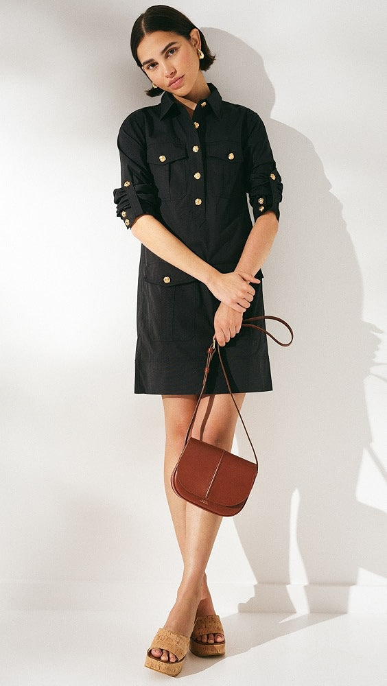 Veronica Beard Saude Mini Dress in Black with Gold Buttons size 14
