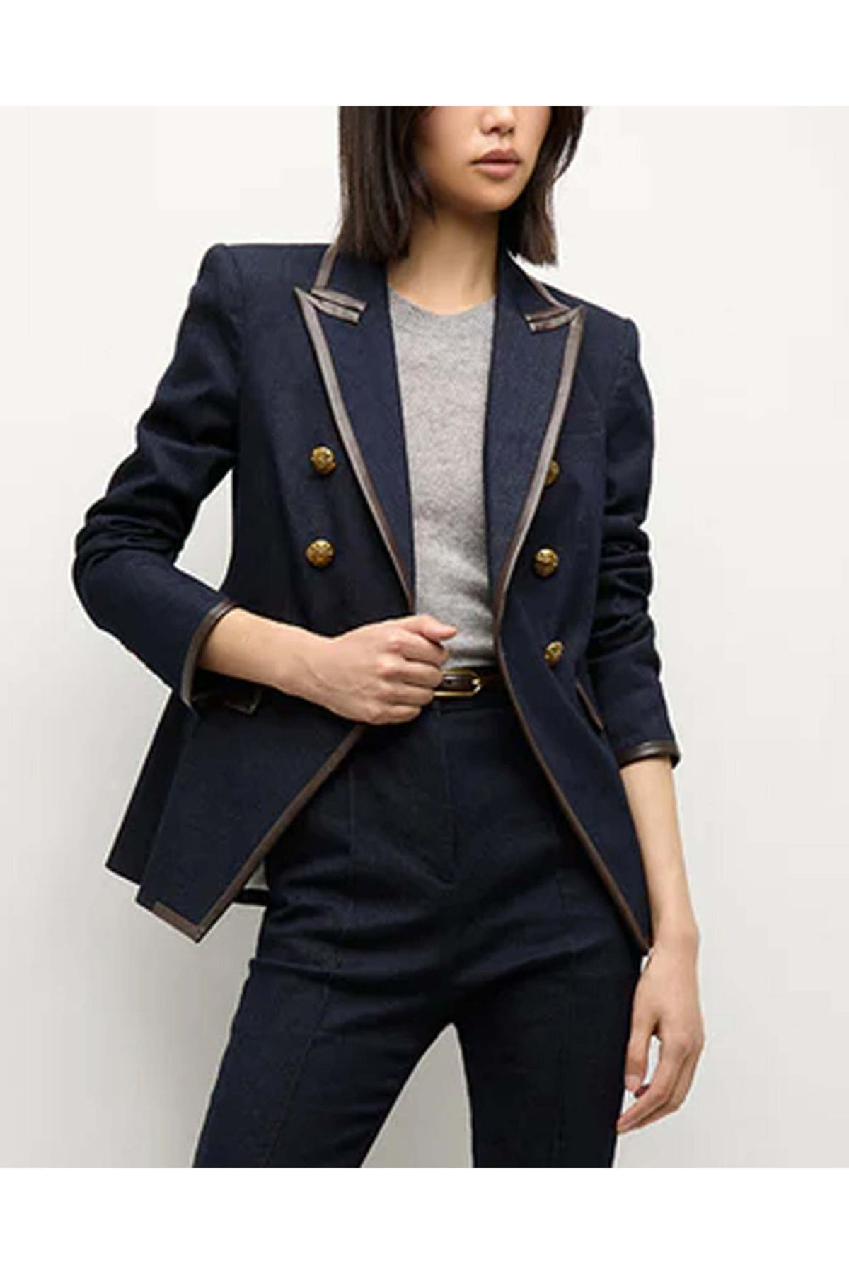Veronica Beard Miller Denim Dickey Blazer Jacket in Midnight Wash size 16