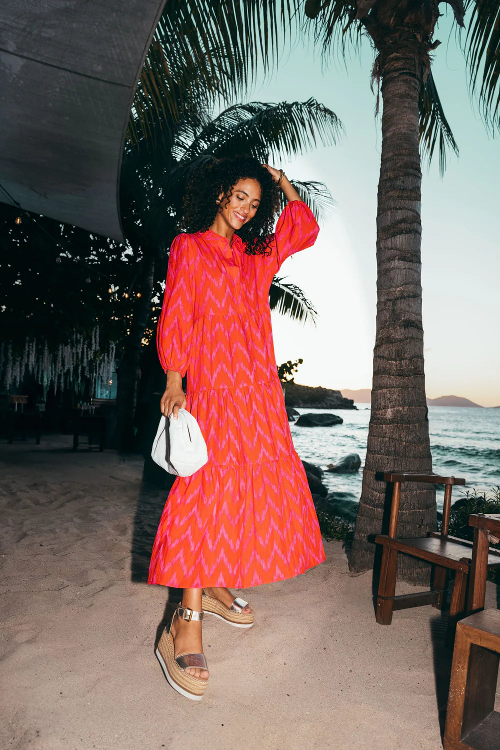 Pomander Place Hot Pink Ikat Mabel Maxi Dress size L