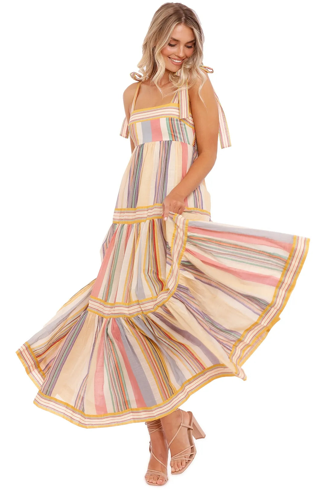 Zimmermann Mae Tie Shoulder Dress Multi Stripe size 0 US 4